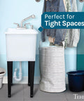 Space Saving Utility Sink With Pull-Out Chrome Faucet And Built-In Soap Dispenser White Narrow Thermoplastic Tub 13-Inch Depth