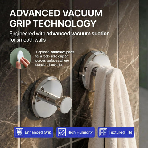 Bathroom with Suction Cup Hooks For Shower And Bathroom Towel Holder 2 Pack No Drilling on textured tile holding towel