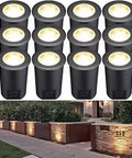 12 Pack Landscape LED In-Ground Well Lights, 3W Each, 3000K Warm Glow, outdoor installation, black aluminum housing
