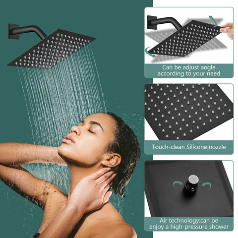Matte Black 6 Inch Rainfall Shower System With High Pressure Luxury Rain Mixer Handheld Sprayer Wall Mounted Shower Fixture