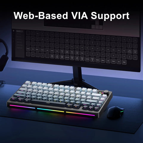 Hella Creamy 75 Percent Layout Wireless Mechanical Keyboard With Hot Swappable Switches And Premium Pbt Keycaps For Sick Gaming Sessions Featuring Dot Matrix Display And Sturdy Aluminum Volume Dial That Hits Just Right on a desk with RGB lighting.