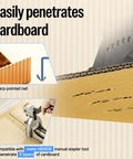 Carton Closing Staples Sixteen Gauge One And Three Eighths Inch Crown By Three Quarters Inch Leg Copper Coated For Pneumatic And Manual Box Staplers 1600 Pack Beefy Hold Heavy Duty Cardboard Sealing Staples demonstration with stapler and cardboard penetration.