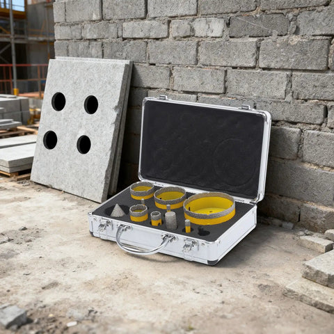 Solid 10-Piece Diamond Hole Saw Kit With Multi-Size Drill Bits For Shattering Glass Tile And Marble Like A Boss In Any Home Reno Job, case open