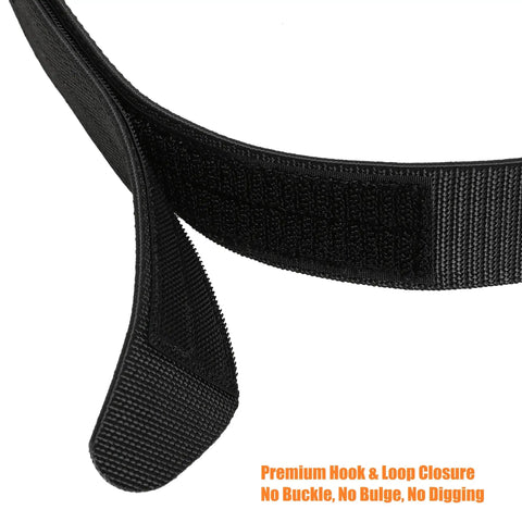 Close-up of a black Buckleless Elastic Belt For Men And Women, One And Three Eighths Inch Adventure Stretch Nylon Web Belt With Hook And Loop Closure