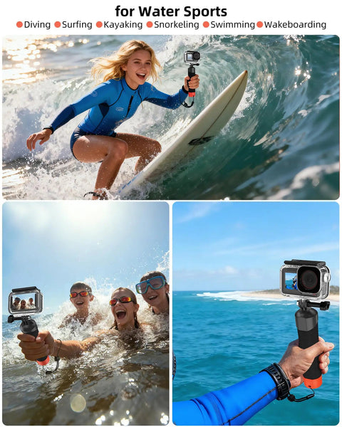 Waterproof Housing With Floating Hand Grip For Action Cameras 5 Pro 4 3 And Xtra Edge Series Top Pick Underwater Kit surfing use
