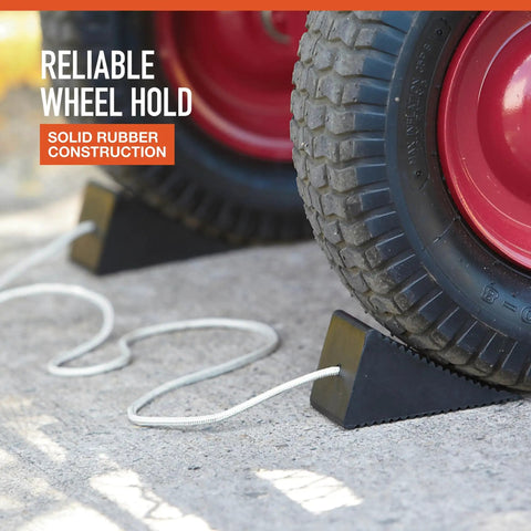 Two Pack Compact Wheel Chocks Solid Rubber For Small Vehicles And Trailers With Firm Grip And Durable Construction Black Parking Safety Accessory For Home Garage Or Job Site under tire