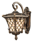 Outdoor Wall Lantern With Tiffany Glass Shade, Weatherproof Die Cast Aluminum, Rust Resistant Black And Brushed Brass Finish