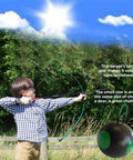 Child practicing archery with a bow and arrow aimed at a Beefy Round Ball Archery Target For Backyard Practice Built Tough With Self Healing Foam