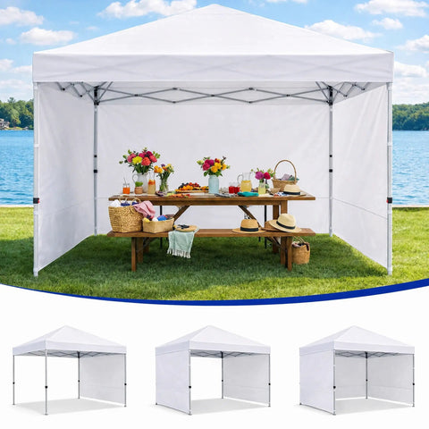 Heavy Duty 300D Oxford Waterproof Canopy Sidewalls 10x10 Pop Up, 3 Pieces With Zipper Panels, set up next to a lake