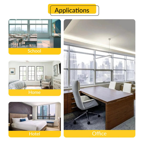 Applications of Euro White Dual Action Window Opening Control Device Pair in school, home, hotel, and office settings