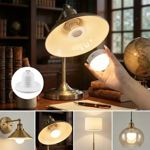 Rechargeable E26 Magnetic Detachable Light Bulb With Remote, Dimmable And Timer in desk lamp, illustrating easy install.