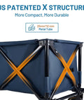 Close-up of Extended 51 Inch Collapsible Wagon Cart with 500 Lb Load Capacity, featuring US patented X structure.