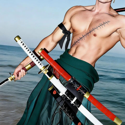 Back Mounted Katana Belt For Three Swords Adjustable Leather Holster With Frog Lacing Ideal For Samurai Cosplay Costume