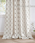 Farmhouse Diamond Geometric Curtain Panels 96 Inches Long W52 X L96 Natural Linen Semi Sheer 250Gsm in living room