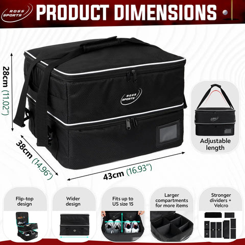 Golf Trunk Organizer For Men Portable Car And Truck Bed Storage With Dual Layer Design and dimensions displayed