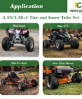 4.10/3.50-4 Tire Set on Mini Quad, Mini ATV, Go Kart, Zero Turn Mower Application Display