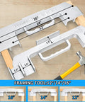 Kickstart Your Projects With This Straight Shooting Three In One Framing Jig Featuring 12 14 16 Inch On Center Stud Layout And Rock Solid Cast Aluminum Build showing detailed measurements and framing positions.