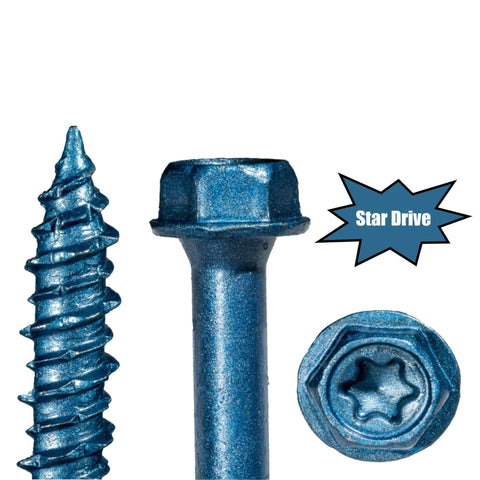 Close-up of Beefy Combo Pack Of Star Drive Hex Washer Head Masonry Screws With 50 Pieces Including Driver Bit And Masonry Drill Bit