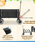 All Terrain Beach Wagon With 9 Inch Inflatable Tires, shown with height-adjustable handle and foldable steel frame.
