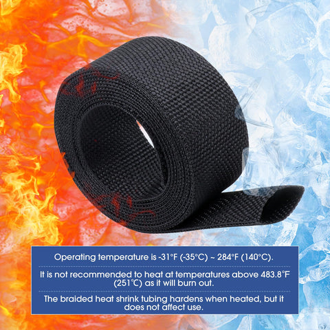 Tough As Nails Braided Heat Shrink Wiring Loom Sleeve For High Temp Protection, Flexible 50 Percent Braided Shield, black roll