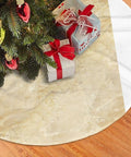 Beige Granite Stone Look Plush Christmas Tree Skirt 36 Inch 100 Percent Polyester Brushed Fabric under holiday tree with gifts