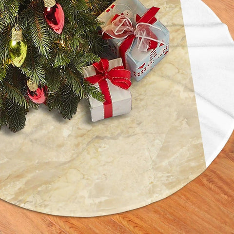 Beige Granite Stone Look Plush Christmas Tree Skirt 36 Inch 100 Percent Polyester Brushed Fabric under holiday tree with gifts