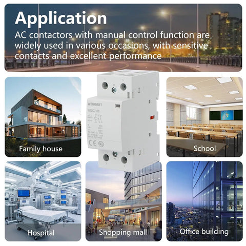 Heavy Duty 63A AC DC Contactor With Two Pole Two Normally Open Contacts And 24V Coil in a hospital and shopping mall settings.