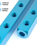 Blue Five Way Eight Port Pneumatic Manifold Block Aluminum Air Distribution Block For Compressed Air Systems One Quarter Inch High Flow