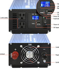 Pure Sine Wave Inverter DC 12V To AC 110V 1000W Rated 2000W Surge dual sockets with USB Type C LCD display and cooling fan.