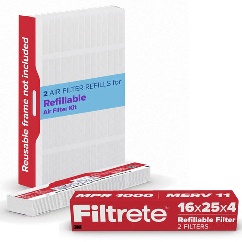 Filtrete 16x25x4 Refillable Air Filter replacement, MPR 1000, MERV 11, Allergen Defense, 2 Pack packaging