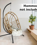 Heavy Duty Hammock Chair Stand Steel C-Stand For Outdoor And Indoor Use, Supports Egg Chairs Or Swings Up To 400 Lbs With Stable X Base, Buckle And Spring Hook Included