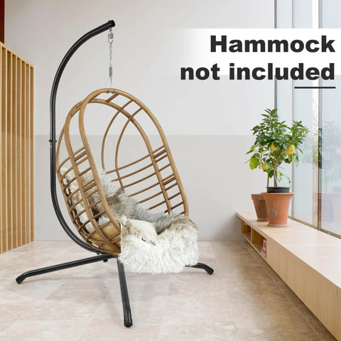 Heavy Duty Hammock Chair Stand Steel C-Stand For Outdoor And Indoor Use, Supports Egg Chairs Or Swings Up To 400 Lbs With Stable X Base, Buckle And Spring Hook Included