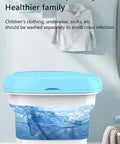 Compact Portable Mini Washing Machine Foldable Washer With Spin Dryer Bucket For Baby Clothes, Underwear, Socks in use
