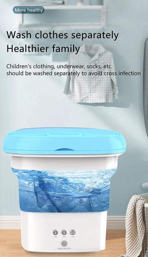 Compact Portable Mini Washing Machine Foldable Washer With Spin Dryer Bucket For Baby Clothes, Underwear, Socks in use