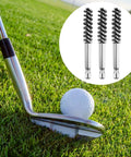 Golf club on grass with golf ball, insert showing 10 Pack Golf Club Head Hosel Brushes Set Pro Grade Cleaning Tool For Cleaning Wood And Iron Clubs