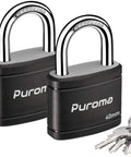 Two Pack Keyed Padlocks With 3 Keys Alike, 7/8 Inch Hardened Steel Shackle, Heavy-Duty Locks With Vinyl Covered Metal Body, Black