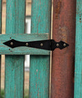 Heavy Duty Black Iron Gate Hinges For Outdoor Fences Tough As Nails Replacement Hinges on turquoise wooden gate