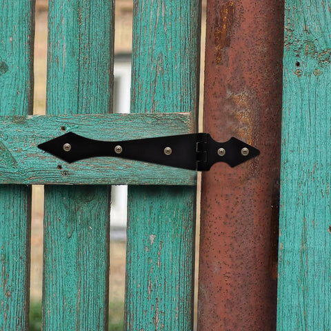 Heavy Duty Black Iron Gate Hinges For Outdoor Fences Tough As Nails Replacement Hinges on turquoise wooden gate