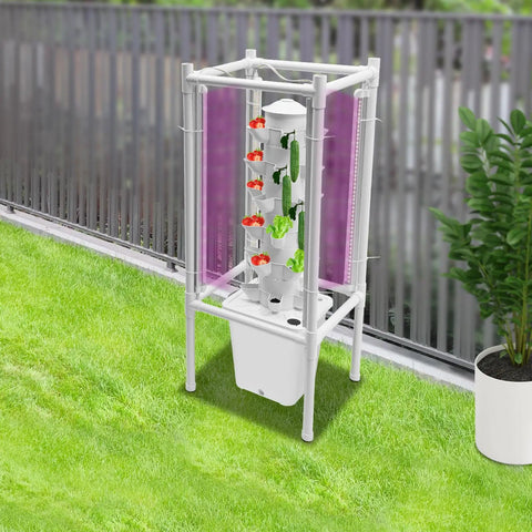 Vertical Hydroponic Grow Tower Kit with Four LED Lamps Six Levels and Thirty Planting Points for Maximum Yields No Fuss Setup