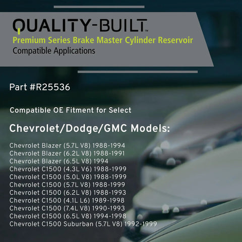 Parts list for Brake Master Cylinder Reservoir Compatible With 1988 To 2000 Chevrolet Dodge GMC SUVs And Trucks