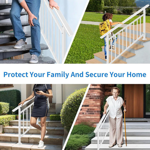 Heavy Duty White Wrought Iron Handrails For Outdoor Steps on stairs providing support for various users.