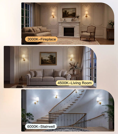 Wireless Wall Sconces Set Of Two With 5300mAh Battery And Remote Control Fifteen Dimmable Colors Fabric Shade Brushed Gold For Bedroom Living Room No Sweat Install in elegant fireplace, living room, and stairwell settings.