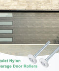 2-Pack Nylon Garage Door Rollers With Quiet 1.8 Inch Wheels And 4.3 Inch Stems in front of a modern garage door