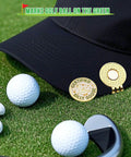 Funny Goose Golf Ball Marker With Magnetic Hat Clip For Golfers on grass with black cap and golf balls