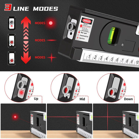 4 In 1 Laser Level With 3 LED Modes Magnetic Torpedo Vials Tripod And 100 Ft Point 30 Ft Line Beam For Framing Tiling And Hanging Projects Pro Grade DIY Tool Built For Fast Accurate Layout, black housing with line mode display