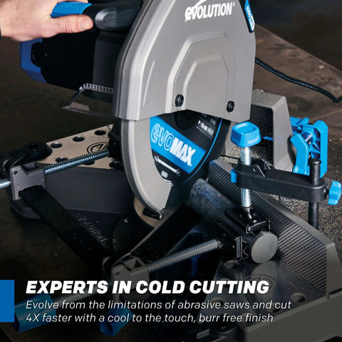 Pro Grade 14 Inch Cold Cut Miter Chop Saw cuts steel with precision, featuring cermet disc and adjustable clamp for stability.