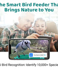 Device displaying Smart Bird Feeder With Camera For Backyard Viewing, 2.5K HD Video, AI Bird Recognition Of 10K Birds