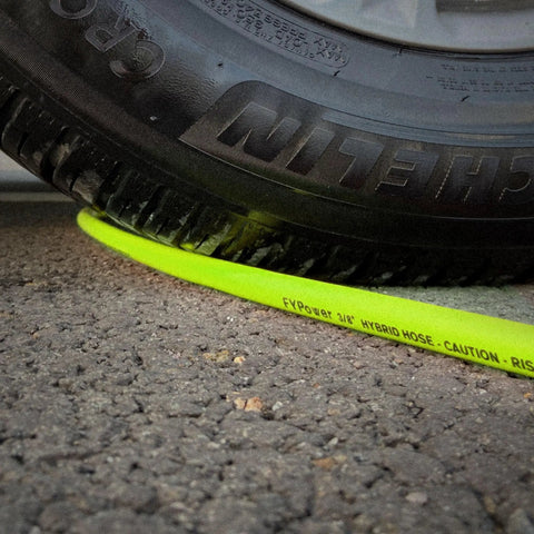 Hybrid Air Hose Three Eighths Inch By Ten Feet Lead In With One Quarter Inch Quick Connect Couplers Flexible Kink Resistant Heavy Duty Pneumatic Hose Kit Industrial Quick Disconnect And Plug Set Green under car wheel on pavement