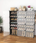 Portable Shoe Rack Organizer With Door 8 Tier Adjustable Stackable Free Standing Cabinet For 48 Pairs Shoes Easy Assembly Plastic Black Entryway