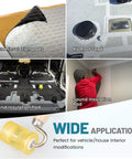 NuIth 3-in-1 auto sound-deadening roller with groove PU wheel and V-head; collage shows pads and RV roof tape